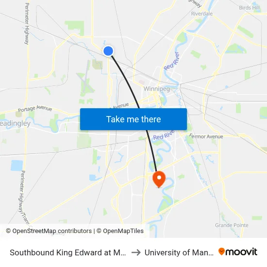Southbound King Edward at Manitoba to University of Manitoba map
