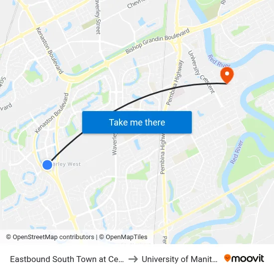 Eastbound South Town at Centre to University of Manitoba map
