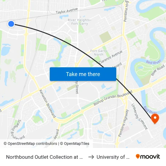 Northbound Outlet Collection at Outlet Collection to University of Manitoba map