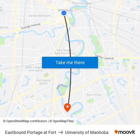 Eastbound Portage at Fort to University of Manitoba map