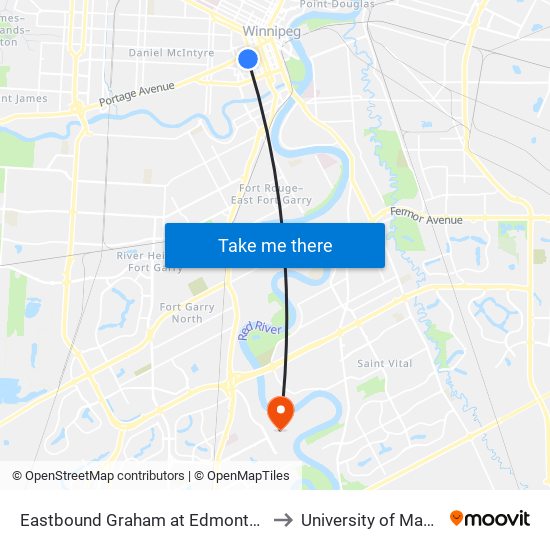 Eastbound Graham at Edmonton (Rwb) to University of Manitoba map