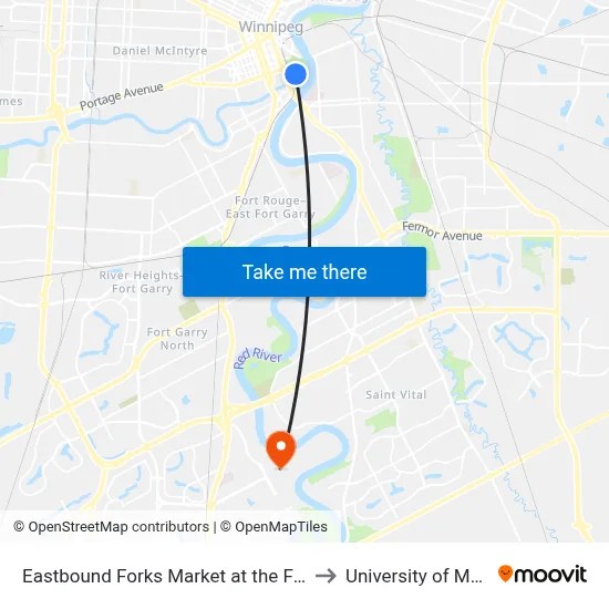 Eastbound Forks Market at the Forks Market to University of Manitoba map