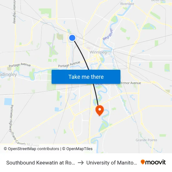 Southbound Keewatin at Ross to University of Manitoba map
