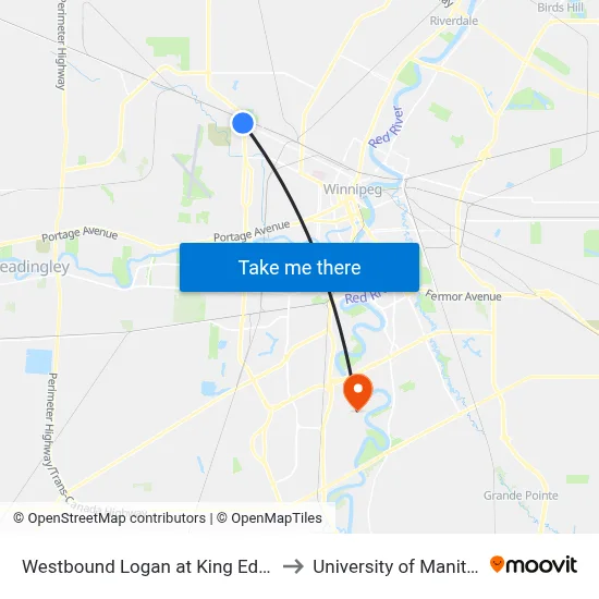 Westbound Logan at King Edward to University of Manitoba map