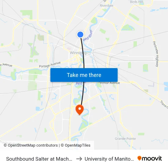 Southbound Salter at Machray to University of Manitoba map