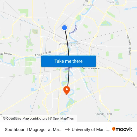 Southbound Mcgregor at Machray to University of Manitoba map
