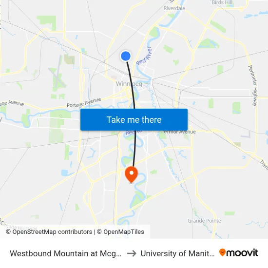 Westbound Mountain at Mcgregor to University of Manitoba map