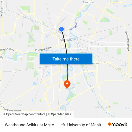 Westbound Selkirk at Mckenzie to University of Manitoba map