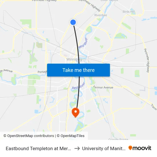 Eastbound Templeton at Meredith to University of Manitoba map