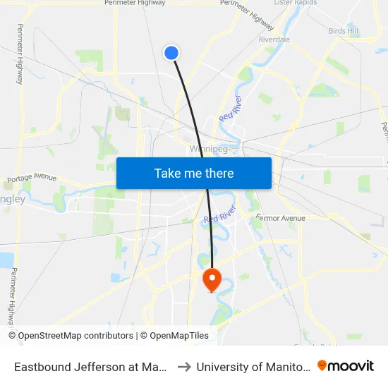 Eastbound Jefferson at Manila to University of Manitoba map