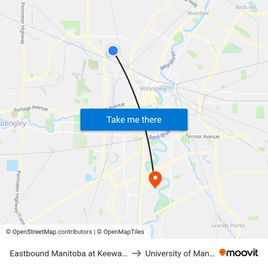 Eastbound Manitoba at Keewatin East to University of Manitoba map