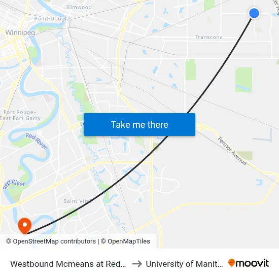 Westbound Mcmeans at Redonda to University of Manitoba map
