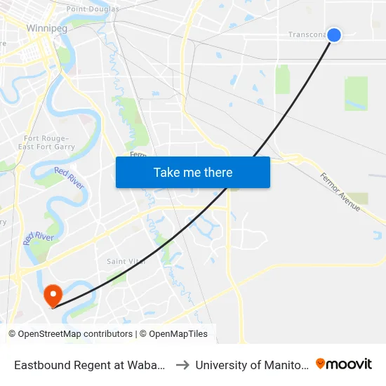 Eastbound Regent at Wabasha to University of Manitoba map