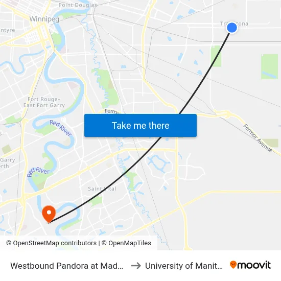 Westbound Pandora at Madeline to University of Manitoba map
