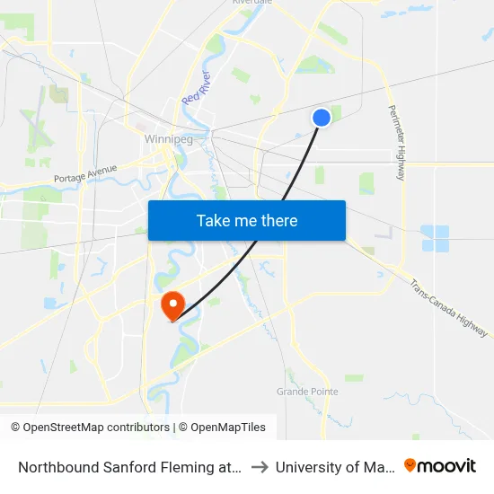 Northbound Sanford Fleming at Whiteway to University of Manitoba map