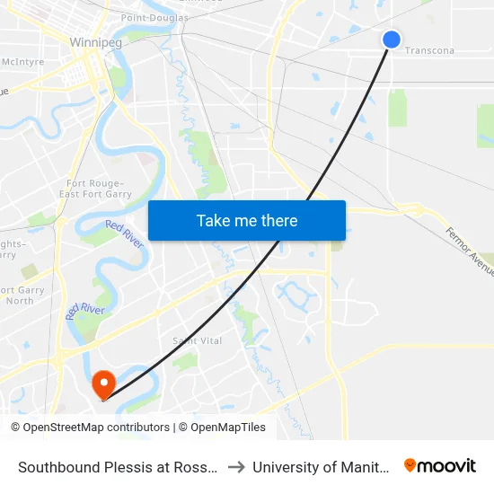 Southbound Plessis at Rosseau to University of Manitoba map