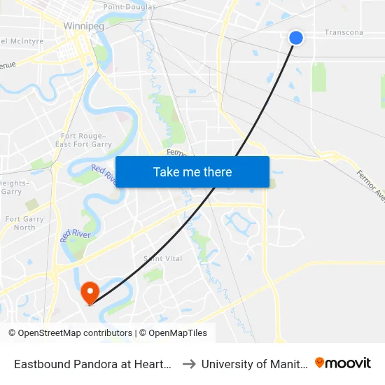Eastbound Pandora at Heartstone to University of Manitoba map