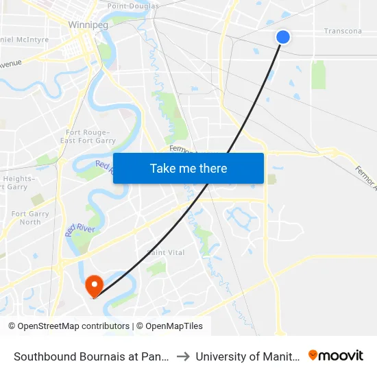 Southbound Bournais at Pandora to University of Manitoba map