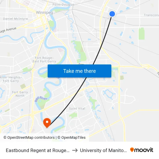 Eastbound Regent at Rougeau to University of Manitoba map