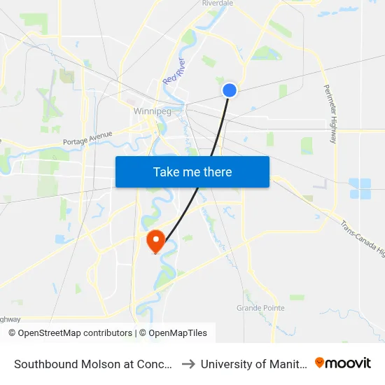 Southbound Molson at Concordia to University of Manitoba map