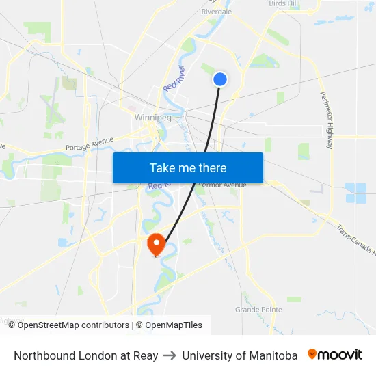 Northbound London at Reay to University of Manitoba map