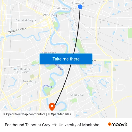 Eastbound Talbot at Grey to University of Manitoba map