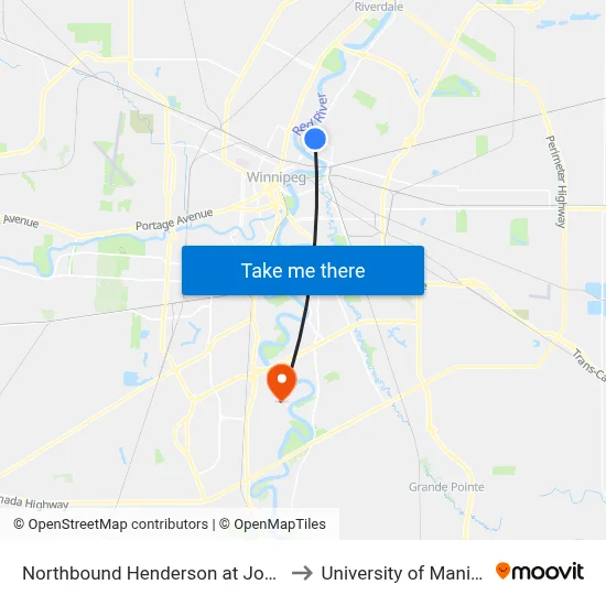 Northbound Henderson at Johnson to University of Manitoba map