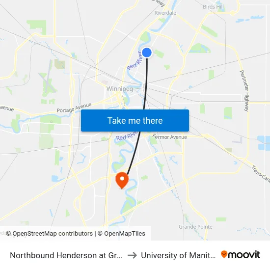 Northbound Henderson at Greene to University of Manitoba map