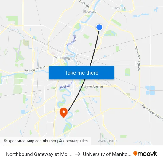 Northbound Gateway at Mcivor to University of Manitoba map