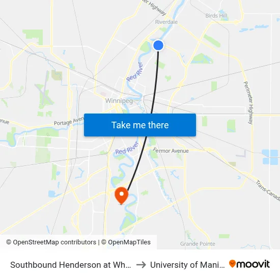 Southbound Henderson at Whellams to University of Manitoba map