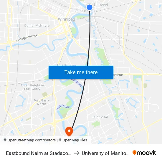 Eastbound Nairn at Stadacona to University of Manitoba map