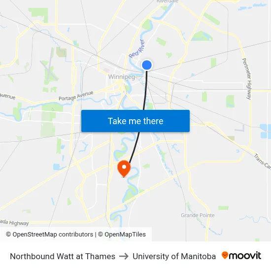 Northbound Watt at Thames to University of Manitoba map