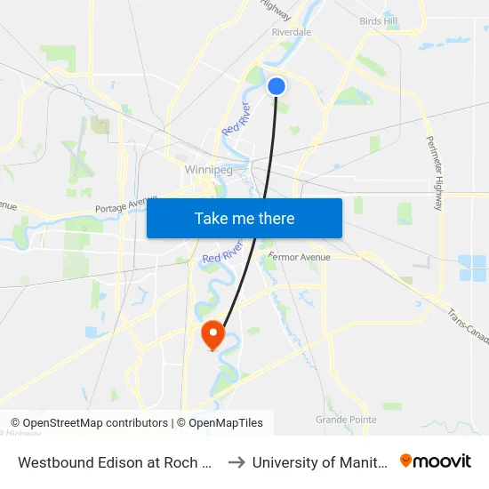 Westbound Edison at Roch West to University of Manitoba map