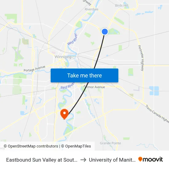 Eastbound Sun Valley at Southwell to University of Manitoba map