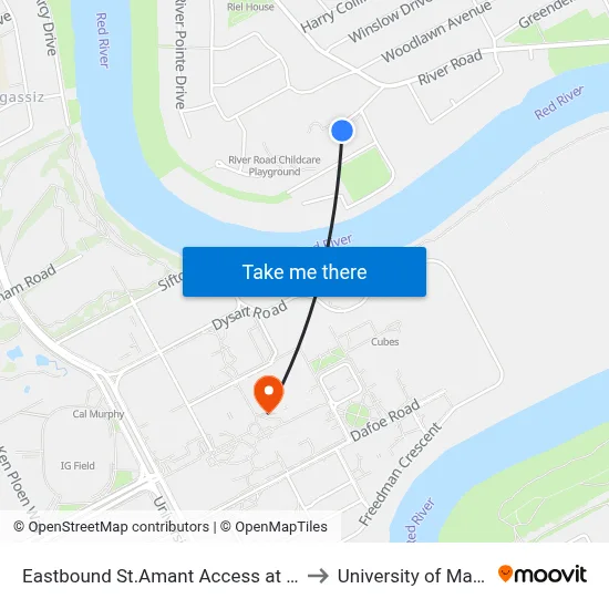 Eastbound St.Amant Access at St.Amant to University of Manitoba map
