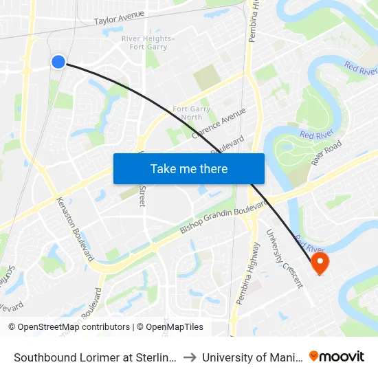 Southbound Lorimer at Sterling Lyon to University of Manitoba map