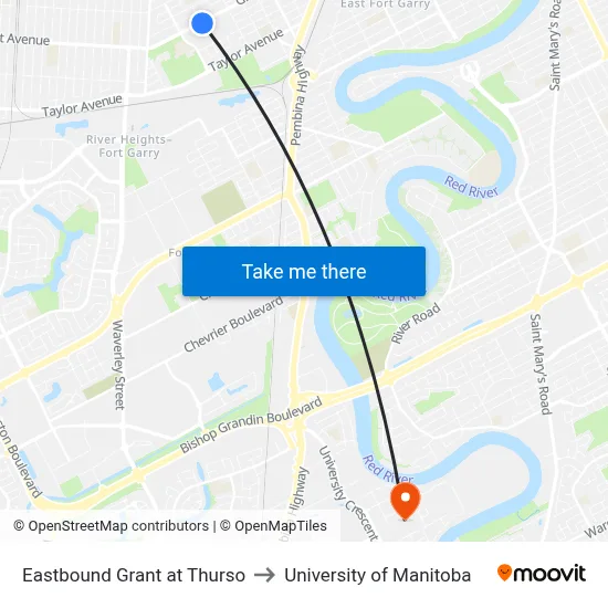 Eastbound Grant at Thurso to University of Manitoba map