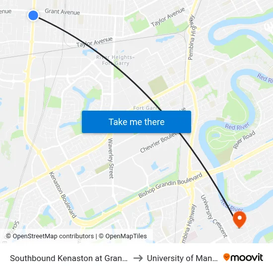 Southbound Kenaston at Grant South to University of Manitoba map