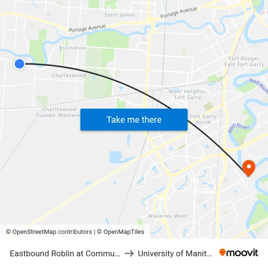 Eastbound Roblin at Community to University of Manitoba map