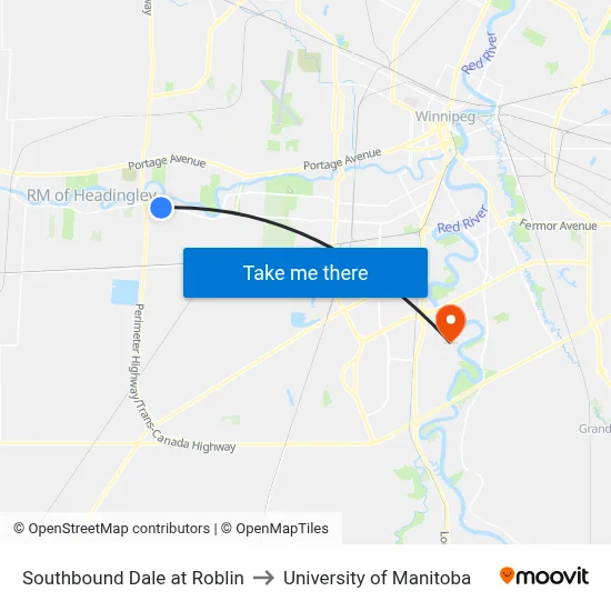 Southbound Dale at Roblin to University of Manitoba map
