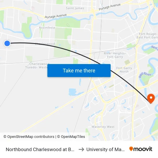 Northbound Charleswood at Betsworth to University of Manitoba map