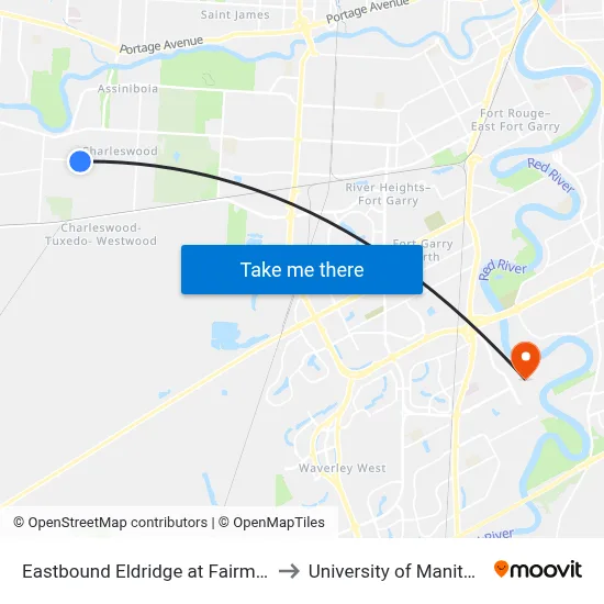Eastbound Eldridge at Fairmont to University of Manitoba map