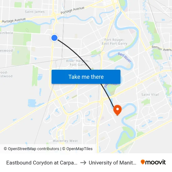 Eastbound Corydon at Carpathia to University of Manitoba map