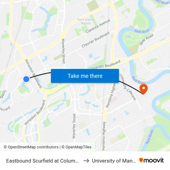 Eastbound Scurfield at Columbia East to University of Manitoba map