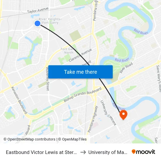 Eastbound Victor Lewis at Sterling Lyon to University of Manitoba map