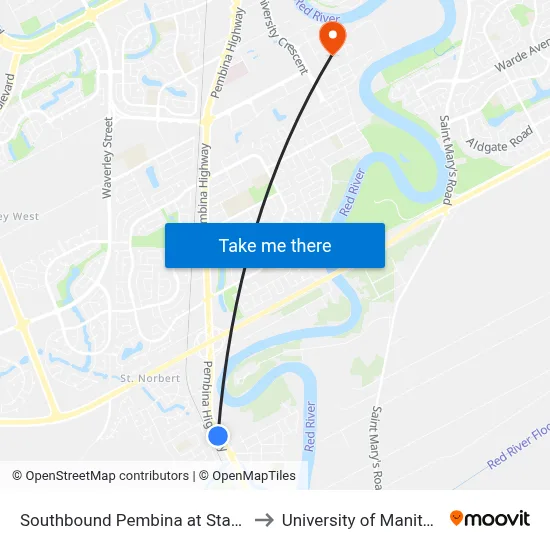Southbound Pembina at Station to University of Manitoba map