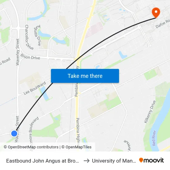 Eastbound John Angus at Brookstone to University of Manitoba map