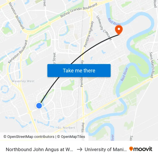 Northbound John Angus at Waverley to University of Manitoba map