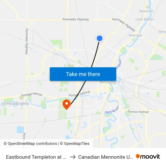 Eastbound Templeton at Cartesian to Canadian Mennonite University map