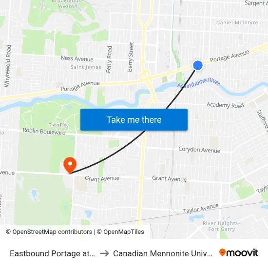 Eastbound Portage at Erin to Canadian Mennonite University map